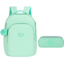 Kit Mochila De Costas e Estojo Duplo UP4YOU Turquesa Juvenil Escolar Feminino Volta As Aulas Estudos