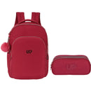 Kit Mochila De Costas e Estojo Duplo UP4YOU Vinho Juvenil Escolar Feminino Volta As Aulas Resistente