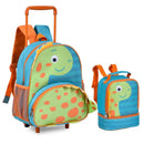 Kit Mochila de Carrinho Mala de Rodinhas Dinossauro Verde Lancheira Térmica Infantil Masculino Megalomania