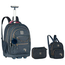 Kit Mochila De Carrinho e Lancheira Térmica e Estojo Box Jeans Rebecca Bonbon Juvenil Feminino Volta As Aulas