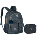 Kit Mochila de Costas e Estojo Box 100 Pens Rebecca Bonbon Jeans Escolar Feminino Volta as Aulas