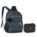 Kit Rebecca Bonbon Mochila de Costas e Estojo Box 100 Pens Jeans Juvenil Escolar Feminino Clio