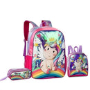 Kit Mochila Costa Mala Bolsa Unicórnio Lancheira Térmica Duas Alças Estojo Duplo Feminino Infantil Escolar Lanchinho Clio Megalomania