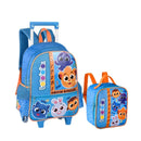 Kit Mochila de Carrinho Bolofofos Azul Lancheira Térmica Duas Alças Lanchinho Infantil Escolar Clio Megalomania