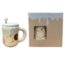Caneca de Cerâmica Com Colher Tampa 420ml Estampa Donuts Café Chá Leite Presente Mãe Pai