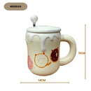 Caneca de Cerâmica Com Colher Tampa 420ml Estampa Donuts Café Chá Leite Presente Mãe Pai