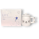 Caneca de Porcelana com Tampa Colher Gatinho 400ML Café Chá Presente Cute Fofo Decorada Criativa