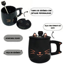Caneca de Porcelana com Tampa Colher Gatinho 400ML Café Chá Presente Cute Fofo Decorada Criativa