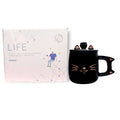 Caneca de Porcelana com Tampa Colher Gatinho 400ML Café Chá Presente Cute Fofo Decorada Criativa
