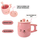 Caneca de Porcelana com Tampa Colher Gatinho 400ML Café Chá Presente Cute Fofo Decorada Criativa
