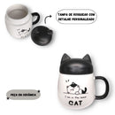 Caneca de Cerâmica com Tampa Gatinho Frases 530ML Café Chá Leite Presente Amiga Mãe Personalizada