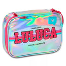 Kit Mochila de Costas Holografico Luluca Estojo Box 100 pens Youtuber Feminina Escolar Notebook Megalomania
