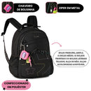 Mochila de Costas Luluca Preta Feminina Juvenil Escolar Volta as Aulas Espaçosa Resistente Youtuber