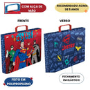 Kit Pasta Escolar Infantil Com Alça e Avental PVC Liga Da Justiça DC Comics Arte Resistente Aula