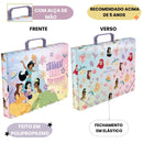 Kit Pasta Escolar Infantil Com Alças e Avental PVC Princesa Disney Arte Criativo Volta As Aulas