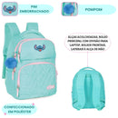 Mochila de Costas Juvenil Escolar Turquesa Stitch Menina Passeio Pompom Estudo Volta às Aulas Disney