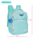 Mochila de Costas Juvenil Escolar Turquesa Stitch Menina Passeio Pompom Estudo Volta às Aulas Disney
