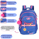 Mochila de Costas Juvenil Up4You Menina Escolar Faculdade Volta às Aulas Espaçosa Pompom Notebook Ponto Criativo