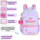Mochila de Costas Juvenil Up4You Menina Escolar Faculdade Volta às Aulas Espaçosa Pompom Notebook Ponto Criativo