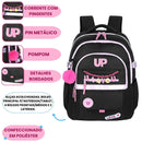 Mochila de Costas Juvenil Up4You Menina Escolar Faculdade Volta às Aulas Espaçosa Pompom Notebook Ponto Criativo