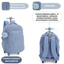 Mochila com Rodas Escolar Juvenil com Bolso Frontal Azul Resistente com Pompom Azul Up4You - Luxcel