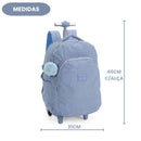 Mochila com Rodas Escolar Juvenil com Bolso Frontal Azul Resistente com Pompom Azul Up4You - Luxcel