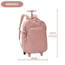 Mochila com Rodas Escolar Juvenil com Bolso Frontal Rosa Resistente com Pompom Rosa Up4You - Luxcel