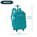 Mochila com Rodas Escolar Juvenil com Bolso Frontal Verde Resistente com Pompom Verde Up4You - Luxcel