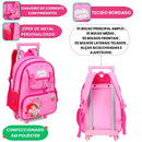 Kit Mochila de Rodinha Estojo Box Moranguinho Rosa 100 Pens Escolar Volta as Aulas Infantil Menina