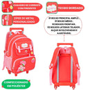 Mochila Carrinho Moranguinho Infantil Escolar Menina Volta as Aulas Rodinhas Desenho Resistente