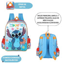 Kit Mochila De Costas e Estojo Duplo Stitch Disney Azul Lilo Stitch Escolar Infantil Volta As Aulas Resistente