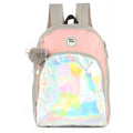 Mochila Juvenil Up4you Chaveiro Pompom Unicornio Holográfica Estilosa Espaçosa Escolar Volta Aulas