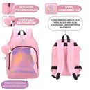 Mochila Juvenil Up4you Chaveiro Pompom Unicornio Holográfica Estilosa Espaçosa Escolar Volta Aulas