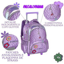 Mochila de Carrinho Bolsa Mala de Rodinhas Feminino Juvenil Roxo Escolar Clio Megalomania