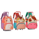 Mochila de Carrinho Rodinha Bolsa Infantil Menina Escolar Volta Aulas Pets Gato Girafa Vaca Clio Megalomania