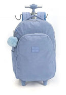 Mochila com Rodas Escolar Juvenil com Bolso Frontal Azul Resistente com Pompom Azul Up4You - Luxcel Megalomania