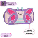 Necessaire Borboleta Roxo 3D Organização Viagem Presente Personalizada Menina Criança Juvenil Ponto Criativo