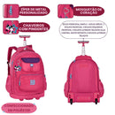 Mochila de Carrinho Rodinhas Rebecca Bonbon Rosa Roxo Preta Juvenil Escolar Feminina Notebook