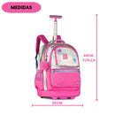 Mochila de Carrinho Rebecca Bonbon Rosa Holográfica Volta Aulas Notebook Espaçosa Juvenil Feminina