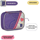 Kit Mochila De Costas e Estojo Box 100 Pens Holográfico Rebecca Bonbon Roxo Juvenil Escolar Feminino Clio