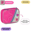 Kit Mochila de Costas e Estojo Box 100 Pens Rosa Holográfica Rebecca Bonbon Youtuber Escolar Aulas Juvenil Feminino