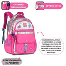 Kit Mochila de Costas e Estojo Box 100 Pens Rosa Holográfica Rebecca Bonbon Youtuber Escolar Aulas Juvenil Feminino