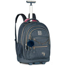 Kit Mochila De Rodinhas e Estojo Box Rebecca Bonbon Jeans Juvenil Feminino Escolar Volta As Aulas