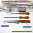 Kit Churrasco Completo Aço Inox Cabo de Madeira 3 Peças Faca Garfo Amolador Resistente Completo