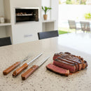 Kit Churrasco Completo Aço Inox Cabo de Madeira 3 Peças Faca Garfo Amolador Resistente Completo