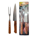 Kit Churrasco 2 Peças Aço Inox Faca Garfo Cabo de Madeira Resistente Profissional Completo Elite