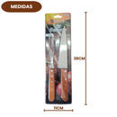 Kit Churrasco 2 Peças Aço Inox Faca Garfo Cabo de Madeira Resistente Profissional Completo Elite