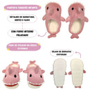 Pantufa Tubarão Baby Shark Infantil Menina Solado Borracha Inverno Frio Rosa Megalomania