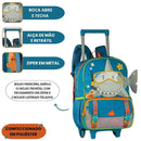 Mochila de Carrinho Infantil Tubarão 3D Criança Volta as Aulas Espaçosa Resistente Passeio