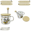 Caneca de Vidro Urso Panda Com Tampa Colher 350ml Café Chá Mãe Presente Encantadora DelicadezaILAHOME